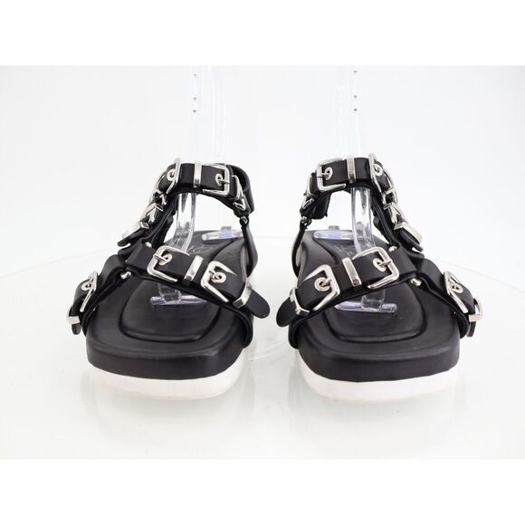AGL Sandals Black Leather Flatform Buckle Slingback Adjustable Size 38 8 Punk - Picture 4 of 13